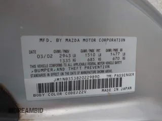 2002 Mazda MX-5 Miata Cloth with VIN JM1NB353820229890, listed as a IAAI auction lot 42750045 with 116,227 mi miles and . Bid and sale history available at DreamBid. Image 9.