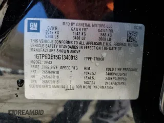 2016 GMC Canyon 4WD SLT with VIN 1GTP6DE15G1340013, listed as a Copart auction lot 45508015 with 0 mi miles and Salvage Title. Bid and sale history available at carsss.com. Image 12.