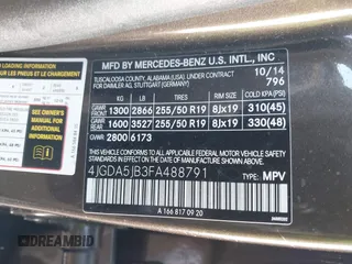2015 Mercedes-Benz M 350 with VIN 4JGDA5JB3FA488791, listed as a IAAI auction lot 41968288 with 118,825 mi miles and . Bid and sale history available at DreamBid. Image 9.
