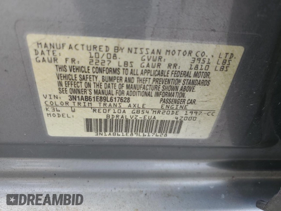2009 Nissan Sentra FE+ with VIN 3N1AB61E89L617628, listed as a Copart auction lot 78530344 with 202,405 mi miles and Salvage Title. Bid and sale history available at DreamBid. Image 13.