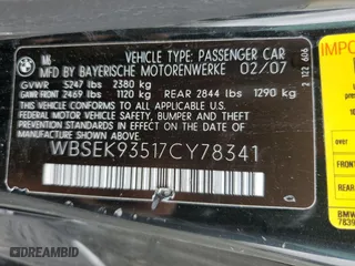 2007 BMW 6 Series M6 with VIN WBSEK93517CY78341, listed as a Copart auction lot 52765085 with 150,449 mi miles and Clean Title. Bid and sale history available at carsss.com. Image 12.