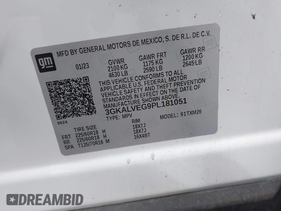 2023 GMC Terrain SLT with VIN 3GKALVEG9PL181051, listed as a IAAI auction lot 41871295 with 51,402 mi miles and . Bid and sale history available at carsss.com. Image 9.
