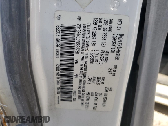 2007 Dodge Grand Caravan SXT z VIN 2D4GP44L37R292736, wystawiony jako Copart lot #48422495 z przebiegiem 238 598 mil mil oraz Szkoda całkowita • Salvage title. Historia ofert i sprzedaży dostępna na DreamBid. Obrazek 15.