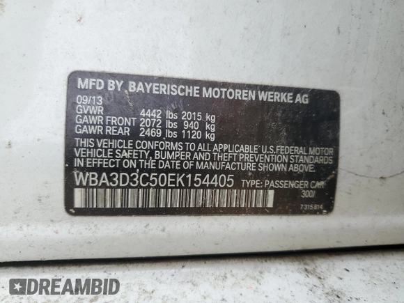 2014 BMW 3 Series 328d with VIN WBA3D3C50EK154405, listed as a Copart auction lot 47889375 with Not Provided miles and Clean Title. Bid and sale history available at carsss.com. Image 12.