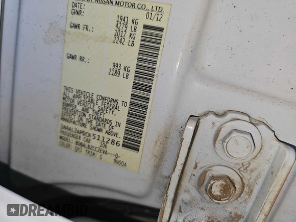 2012 Nissan Altima S with VIN 1N4AL2AP0CN511286, listed as a Copart auction lot 86931054 with 168,948 mi miles and Clean Title. Bid and sale history available at DreamBid. Image 10.