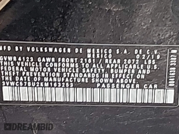 2019 Volkswagen Jetta S with VIN 3VWC57BU2KM163253, listed as a IAAI auction lot 42169215 with 91,978 mi miles and . Bid and sale history available at DreamBid. Image 9.
