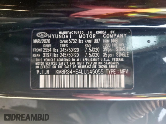 2020 Hyundai Palisade SEL with VIN KM8R34HE4LU145055, listed as a Copart auction lot 58087325 with 77,074 mi miles and Salvage title. Bid and sale history available at DreamBid. Image 14.