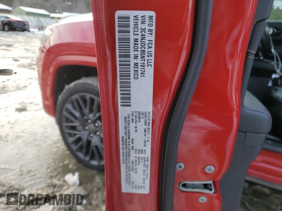 2022 Jeep Compass High Altitude with VIN 3C4NJDCB5NT191741, listed as a Copart auction lot 41439075 with 31,467 mi miles and Salvage Title. Bid and sale history available at DreamBid. Image 13.