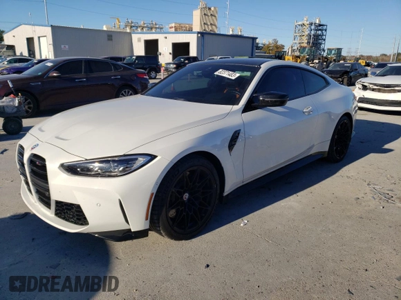 2023 BMW M4 Competition xDrive with VIN WBS43AZ01PCM35886, listed as a Copart auction lot 82371483 with 15,156 mi miles. Bid and sale history available at carsss.com. Image 1.
