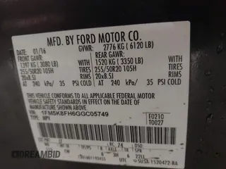 2016 Ford Explorer Limited with VIN 1FM5K8FH6GGC05749, listed as a IAAI auction lot 41409560 with 95,009 mi miles. Bid and sale history available at carsss.com. Image 9.