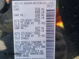 2017 Nissan Rogue SV with VIN 5N1AT2MT1HC890705, listed as a Copart auction lot 44070595 with 89,411 mi miles and Salvage Title. Bid and sale history available at carsss.com. Image 13.