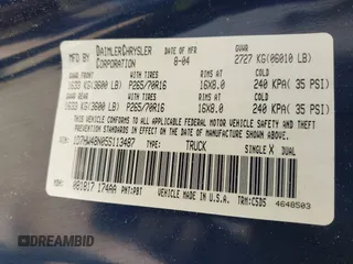 2005 Dodge Dakota SLT with VIN 1D7HW48N05S113487, listed as a IAAI auction lot 42029813 with 229,025 mi miles. Bid and sale history available at carsss.com. Image 9.