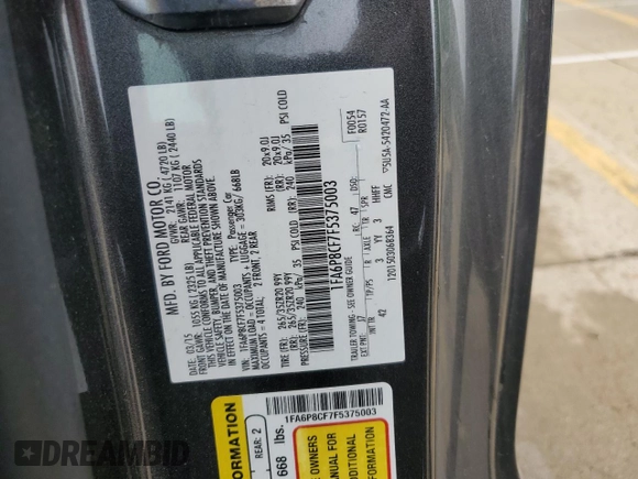 2015 Ford Mustang GT z VIN 1FA6P8CF7F5375003, wystawiony jako Copart lot #55383995 z przebiegiem 84 681 mil mil oraz Szkoda całkowita • Salvage title. Historia ofert i sprzedaży dostępna na DreamBid. Obrazek 12.