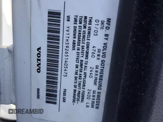 2005 Volvo S80 with VIN YV1TH592651405475, listed as a Copart auction lot 87314014 with 0 mi miles and Salvage Title. Bid and sale history available at carsss.com. Image 12.