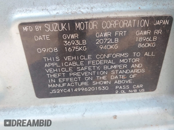 2009 Suzuki SX4 Sport FWD z VIN JS2YC414996201530, wystawiony jako IAAI lot #41476333 z przebiegiem 148 263 mil mil oraz . Historia ofert i sprzedaży dostępna na DreamBid. Obrazek 9.
