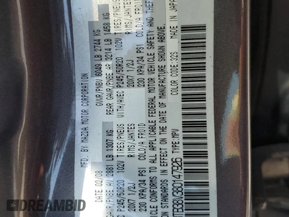 2008 Mazda CX-9 Grand Touring with VIN JM3TB38V380147926, listed as a Copart auction lot 48440265 with 140,686 mi miles and Salvage Title. Bid and sale history available at carsss.com. Image 16.