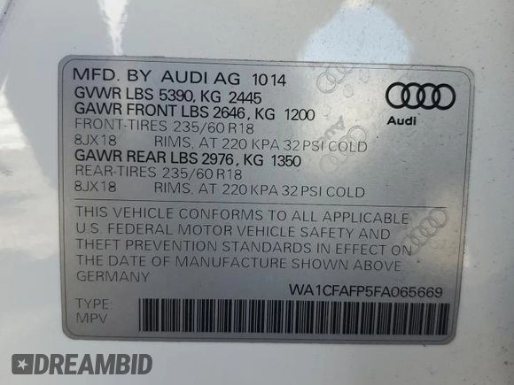 2015 Audi Q5 Premium with VIN WA1CFAFP5FA065669, listed as a Copart auction lot 47495945 with 171,547 mi miles and Clean Title. Bid and sale history available at carsss.com. Image 13.