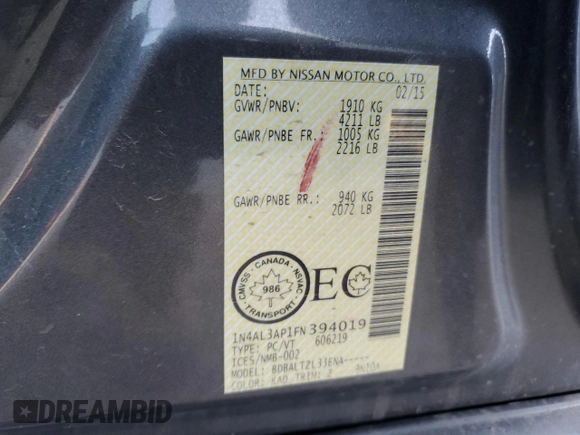 2015 Nissan Altima S with VIN 1N4AL3AP1FN394019, listed as a Copart auction lot 54868635 with 126,167 mi miles and Salvage Title. Bid and sale history available at carsss.com. Image 12.
