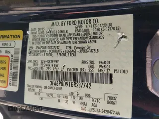 2016 Ford Fusion Titanium with VIN 3FA6P0D91GR237742, listed as a IAAI auction lot 41892627 with 73,616 mi miles and . Bid and sale history available at DreamBid. Image 9.