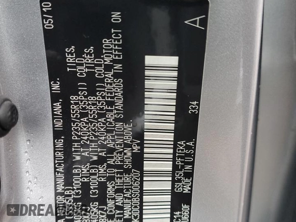 2011 Toyota Sienna LE with VIN 5TDJK3DC0BS006207, listed as a Copart auction lot 52957525 with 163,017 mi miles and Salvage Title. Bid and sale history available at carsss.com. Image 14.