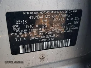 2018 Hyundai Accent Limited with VIN 3KPC34A34JE028834, listed as a Copart auction lot 85952344 with 70,655 mi miles and Salvage Title. Bid and sale history available at carsss.com. Image 12.