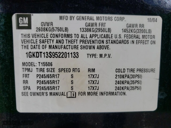 2005 GMC Envoy SLE with VIN 1GKDT13S952201133, listed as a Copart auction lot 48504025 with 200,240 mi miles and Salvage Title. Bid and sale history available at carsss.com. Image 13.
