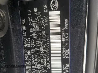 2022 Lexus ES 300h with VIN 58ADA1C19NU023239, listed as a Copart auction lot 54429015 with 92,003 mi miles and Salvage title. Bid and sale history available at DreamBid. Image 13.