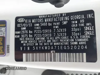 2014 Kia Sorento SX z VIN 5XYKWDA71EG520204, wystawiony jako IAAI lot #42388830 z przebiegiem 193 262 mil mil oraz . Historia ofert i sprzedaży dostępna na DreamBid. Obrazek 9.