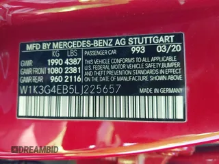 2020 Mercedes-Benz A 220 with VIN W1K3G4EB5LJ225657, listed as a IAAI auction lot 40509851 with 60,027 mi miles and . Bid and sale history available at DreamBid. Image 9.