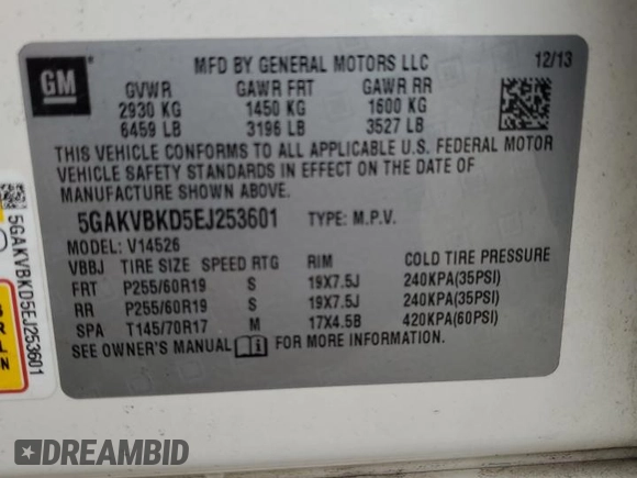 2014 Buick Enclave Leather with VIN 5GAKVBKD5EJ253601, listed as a Copart auction lot 85413264 with 111,334 mi miles and Salvage Title. Bid and sale history available at carsss.com. Image 14.