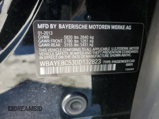 2013 BMW 7 Series 750Li with VIN WBAYE8C53DD132823, listed as a Copart auction lot 46090795 with 199,977 mi miles and Salvage title. Bid and sale history available at DreamBid. Image 12.