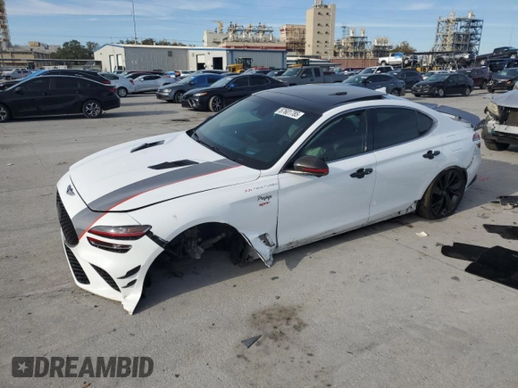 2022 Genesis G70 3.3T z VIN KMTG54TE2NU103730, wystawiony jako Copart lot #87601785 z przebiegiem 39 351 mil mil oraz Szkoda całkowita • Salvage title. Historia ofert i sprzedaży dostępna na DreamBid. Obrazek 1.