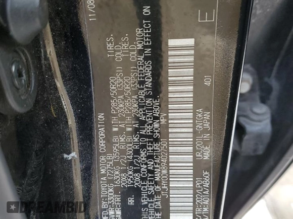 2009 Lexus LX 570 z VIN JTJHY00W894027501, wystawiony jako Copart lot #89027405 z przebiegiem 235 798 mil mil oraz Czysty tytuł • Clean title. Historia ofert i sprzedaży dostępna na DreamBid. Obrazek 13.