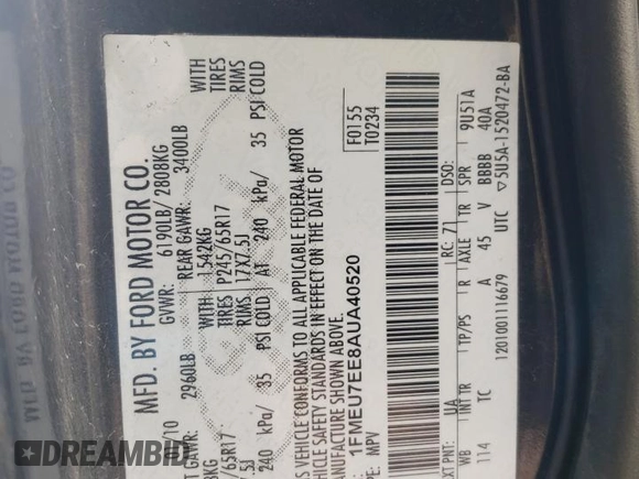 2010 Ford Explorer Eddie Bauer с VIN 1FMEU7EE8AUA40520, выставлен на аукционе Copart как лот 42647515 с пробегом 119 818 миль миль и Списание • Salvage title. История ставок и продаж доступна на DreamBid. Изображение 14.