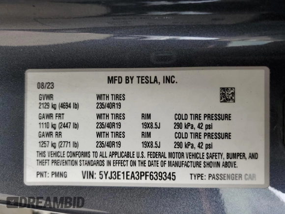 2023 Tesla Model 3 z VIN 5YJ3E1EA3PF639345, wystawiony jako Copart lot #65896504 z przebiegiem 24 277 mil mil oraz Szkoda całkowita • Salvage title. Historia ofert i sprzedaży dostępna na DreamBid. Obrazek 14.