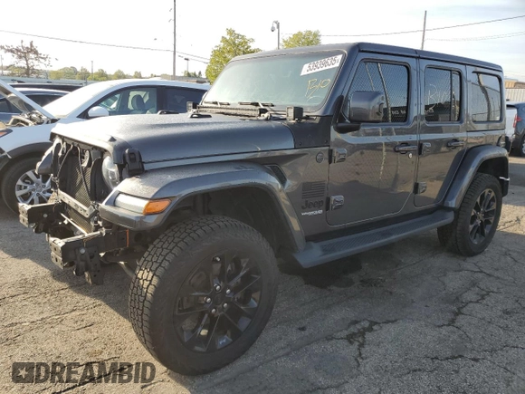 2021 Jeep Wrangler Unlimited Sahara Altitude with VIN 1C4HJXEN4MW514708, listed as a Copart auction lot 53939635 with 60,161 mi miles and Salvage title. Bid and sale history available at DreamBid. Image 1.