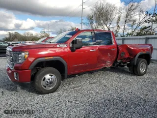 2022 GMC Sierra 3500HD Denali with VIN 1GT49WEY2NF137602, listed as a Copart auction lot 46927635 with 20,038 mi miles and Salvage Title. Bid and sale history available at carsss.com. Image 1.