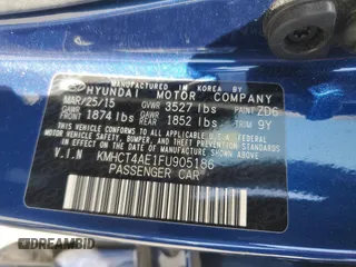 2015 Hyundai Accent GLS with VIN KMHCT4AE1FU905186, listed as a Copart auction lot 54892325 with 17,782 mi miles and Salvage Title. Bid and sale history available at DreamBid. Image 12.