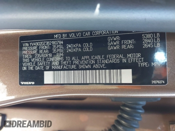 2011 Volvo XC60 3.0T с VIN YV4902DZ3B2180784, выставлен на аукционе IAAI как лот 41845267 с пробегом 111 249 миль миль и . История ставок и продаж доступна на DreamBid. Изображение 9.