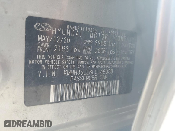 2020 Hyundai Elantra GT with VIN KMHH35LE8LU146038, listed as a Copart auction lot 70261154 with 27,662 mi miles and Salvage Title. Bid and sale history available at carsss.com. Image 13.