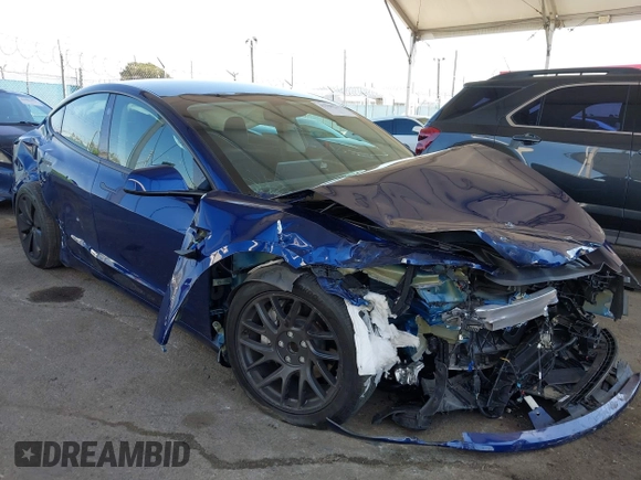 2024 Tesla Model 3 with VIN 5YJ3E1EA0RF745089, listed as a IAAI auction lot 41980217 with 9,851 mi miles and . Bid and sale history available at DreamBid. Image 1.