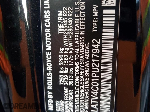 2023 Rolls-Royce Cullinan z VIN SLATV4C01PU217942, wystawiony jako Copart lot #78273314 z przebiegiem Nie podano mil oraz Szkody całkowita. Historia ofert i sprzedaży dostępna na DreamBid. Obrazek 13.
