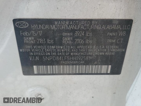 2017 Hyundai Elantra Limited с VIN 5NPD84LF5HH192581, выставлен на аукционе Copart как лот 60859095 с пробегом 141 382 миль миль и Чистый • Clean title. История ставок и продаж доступна на DreamBid. Изображение 12.