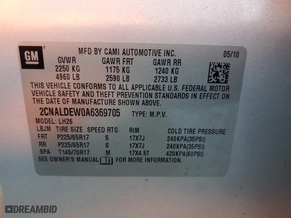 2010 Chevrolet Equinox LT w/1LT with VIN 2CNALDEW0A6369705, listed as a Copart auction lot 50768765 with 118,078 mi miles and Salvage Title. Bid and sale history available at carsss.com. Image 13.