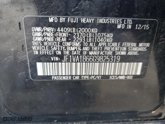 2016 Subaru WRX with VIN JF1VA1B66G9825319, listed as a Copart auction lot 46022475 with 100,624 mi miles and Salvage Title. Bid and sale history available at carsss.com. Image 15.