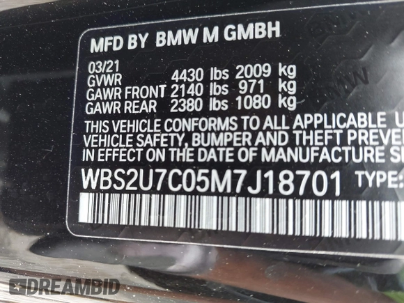 2021 BMW M2 Competition z VIN WBS2U7C05M7J18701, wystawiony jako IAAI lot #42256735 z przebiegiem 12 976 mil mil oraz . Historia ofert i sprzedaży dostępna na DreamBid. Obrazek 9.