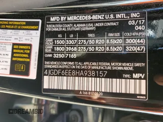 2017 Mercedes-Benz GLS 450 with VIN 4JGDF6EE8HA938157, listed as a Copart auction lot 50712854 with 85,280 mi miles and . Bid and sale history available at DreamBid. Image 13.