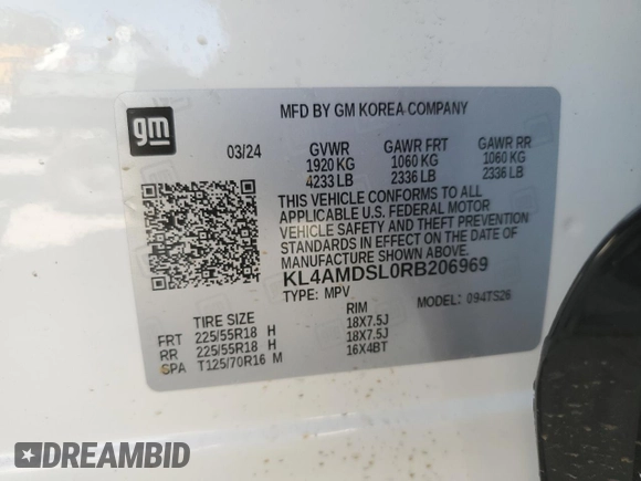 2024 Buick Encore GX Sport Touring с VIN KL4AMDSL0RB206969, выставлен на аукционе Copart как лот 54574625 с пробегом 6 251 миль миль и На запчасти • Non repairable. История ставок и продаж доступна на DreamBid. Изображение 12.