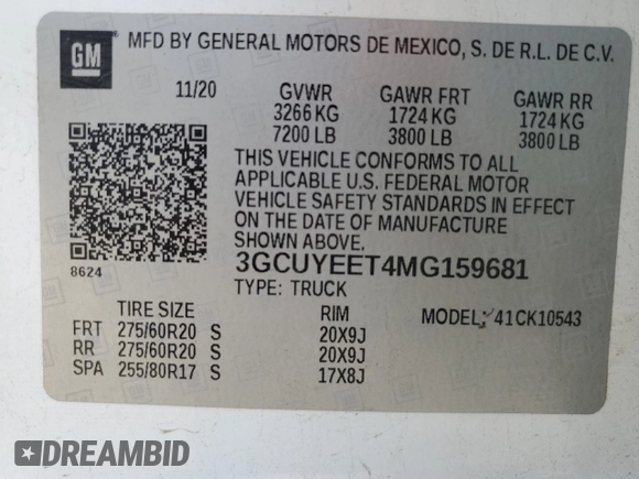 2021 Chevrolet Silverado 1500 RST with VIN 3GCUYEET4MG159681, listed as a Copart auction lot 47451705 with 107,966 mi miles and Salvage Title. Bid and sale history available at carsss.com. Image 14.