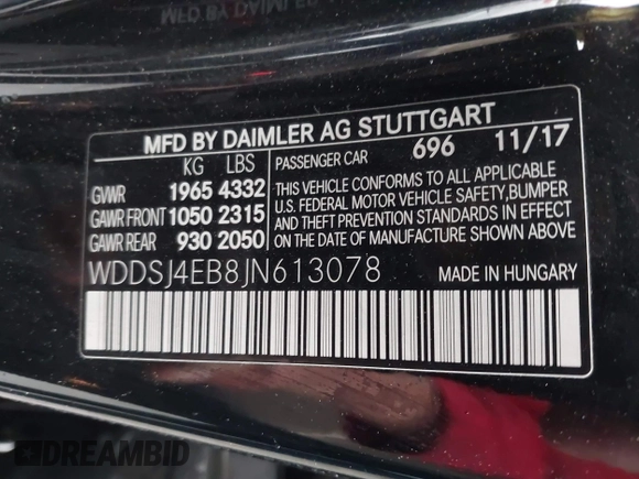 2018 Mercedes-Benz CLA 250 with VIN WDDSJ4EB8JN613078, listed as a IAAI auction lot 41569976 with 80,935 mi miles and . Bid and sale history available at DreamBid. Image 9.